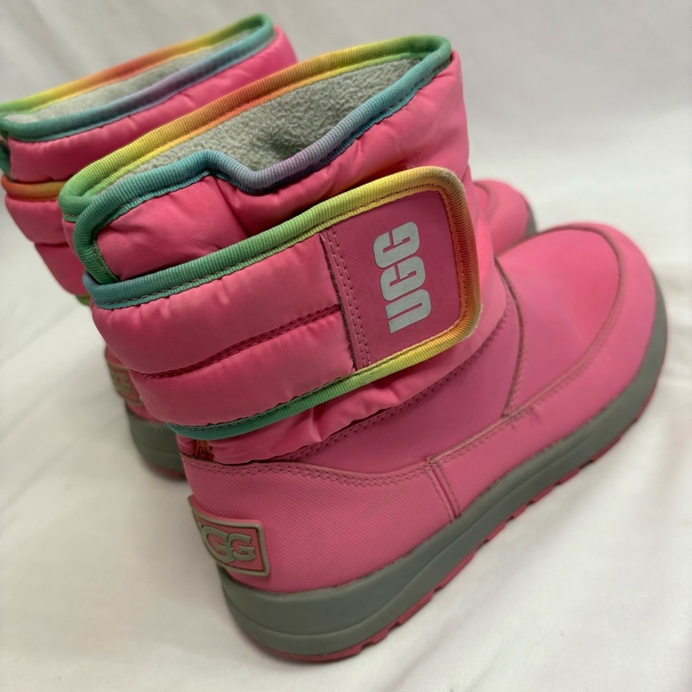 UGG Toty Weather Rainbow Waterproof Boots Pink Leather Nylon Sheepskin Insole - Picture 2 of 14